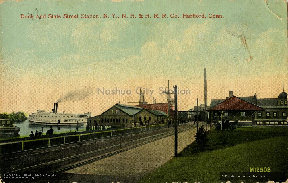 Postcard: Dock and State Street Station, New York, New Haven & Hartford Railroad Company, Hartford, Connecticut